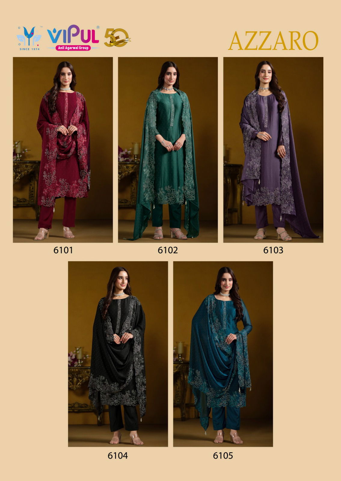 Azzaro By Vipul Swarovski Embroidery Work Designer Suits Wholesale Market In Surat